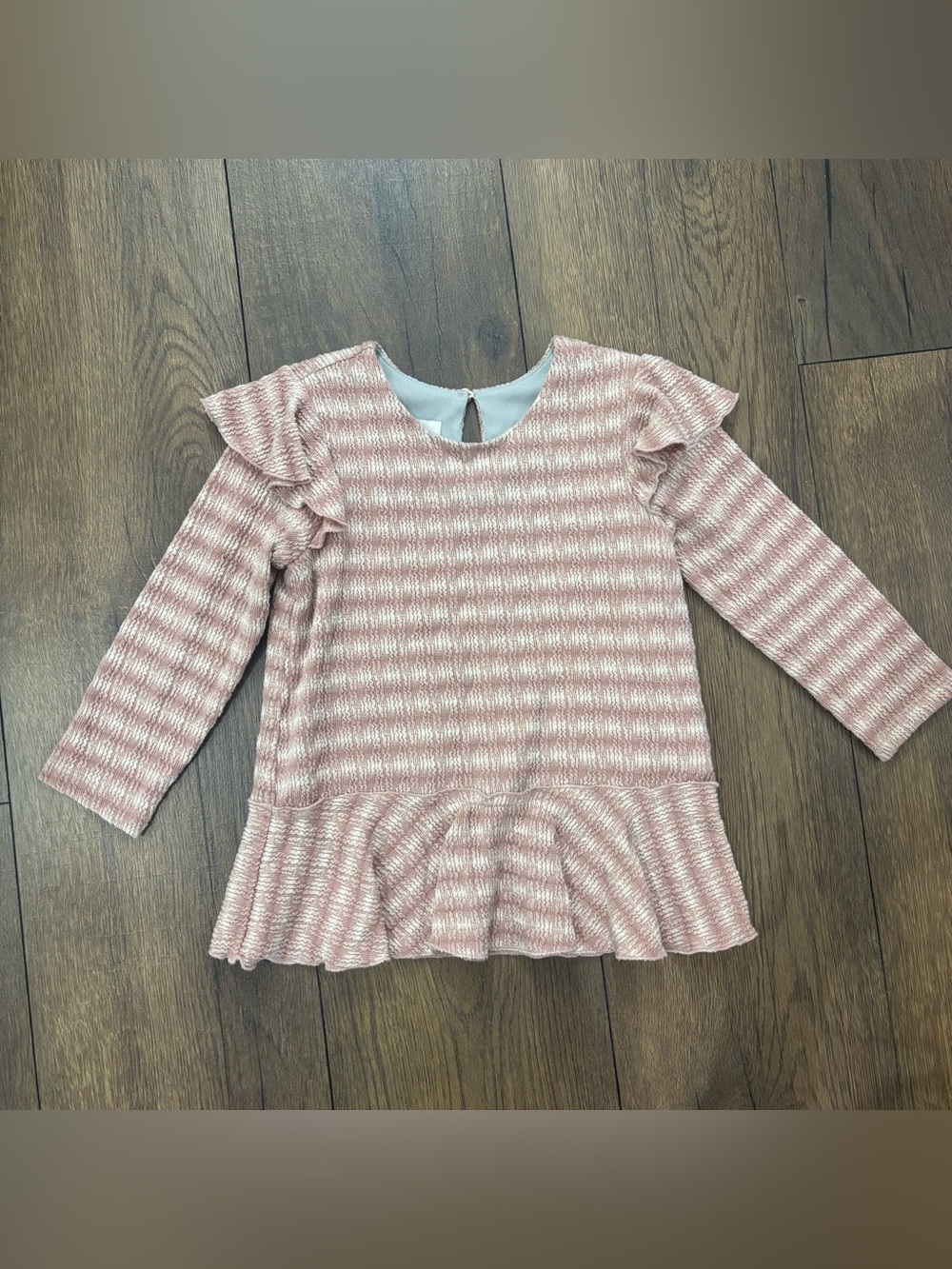 Isobella & Chloe Pink Striped Ruffle Shoulder Peplum Shirt, Size 3T